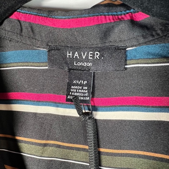 NWT HAVER LONDON Satin Striped V neck Button Up LS Shirt WEAR UNTIED/TIED XS - Picture 3 of 16